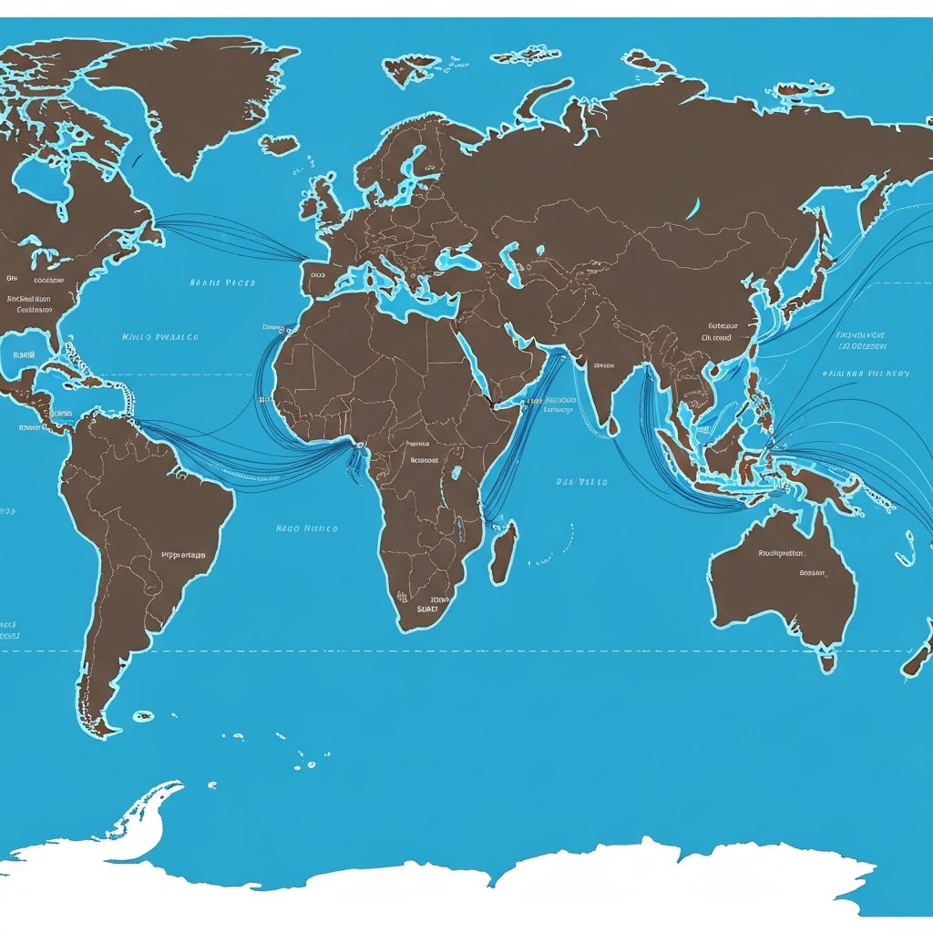 Global maritime shipping routes and operations